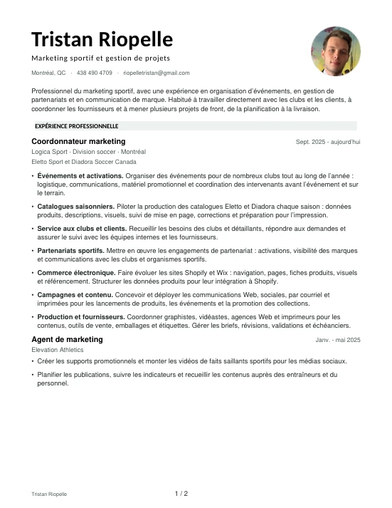 Aperçu du CV